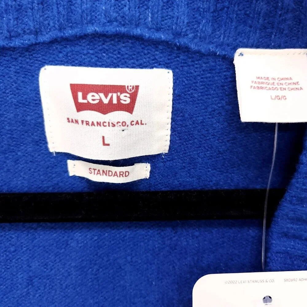 Levi's Sweater Vest Royal Blue Knit Pull Over Mens Large Cotton Vneck - Picture 8 of 13